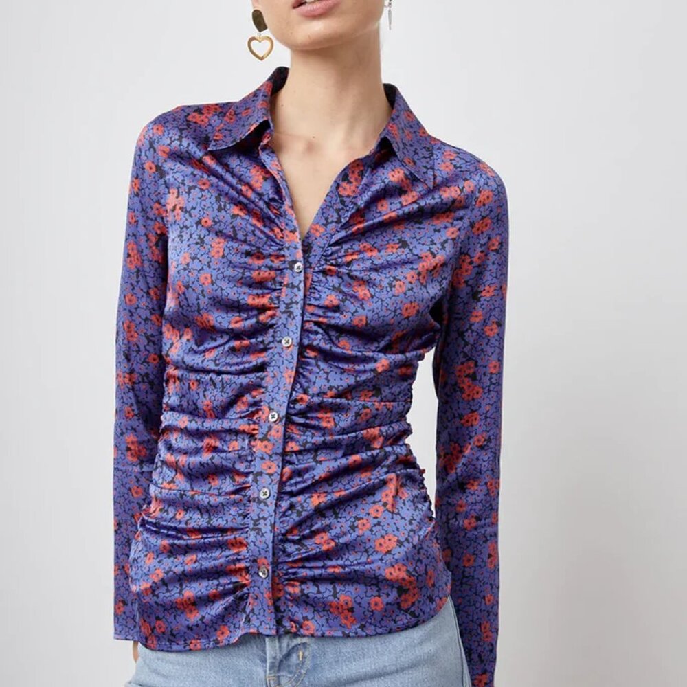 NWT $218 RAILS Lisa Bloom Blue Ruched Top XS 2 4  As Seen on TODAY Show